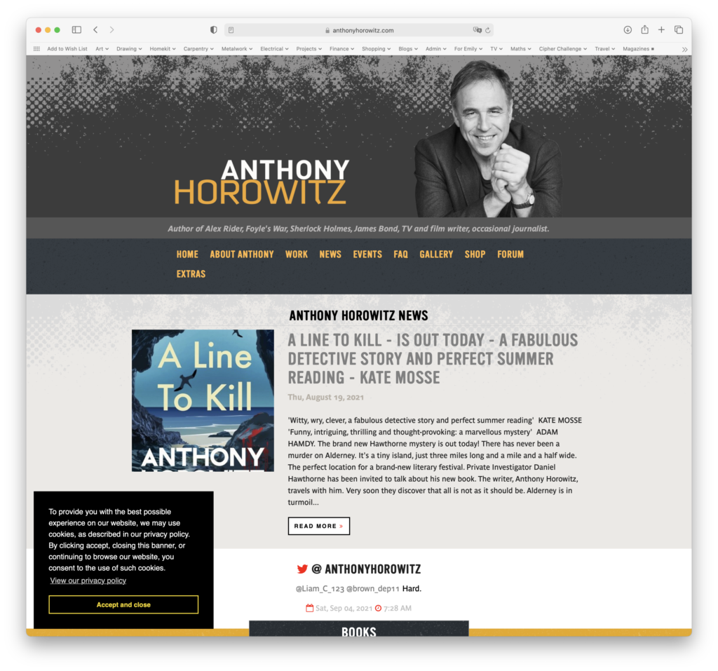 A link to Anthony Horowitz's own home page. Anthony is a BIG fan of codes and ciphers.