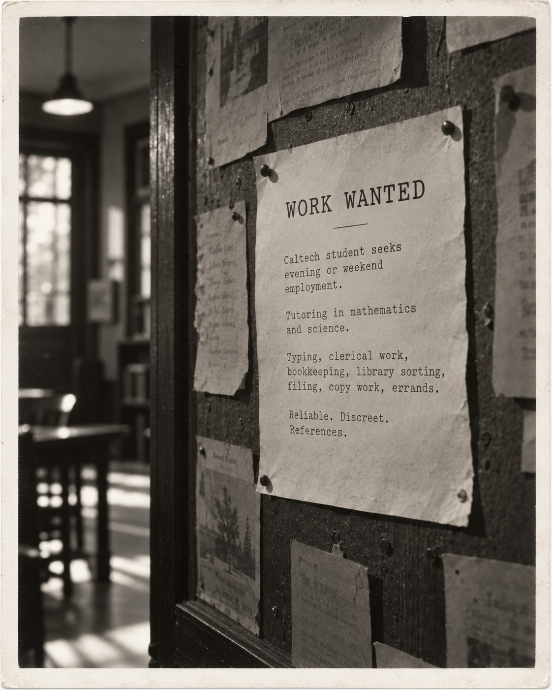 A 'work wanted' ad on a cafe notice board